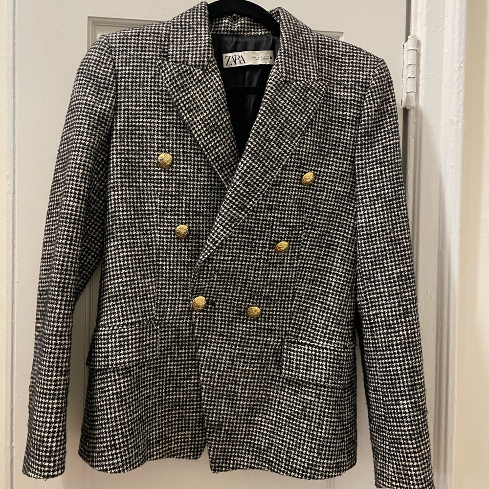 Zara Double Breasted Gold Button Blazer